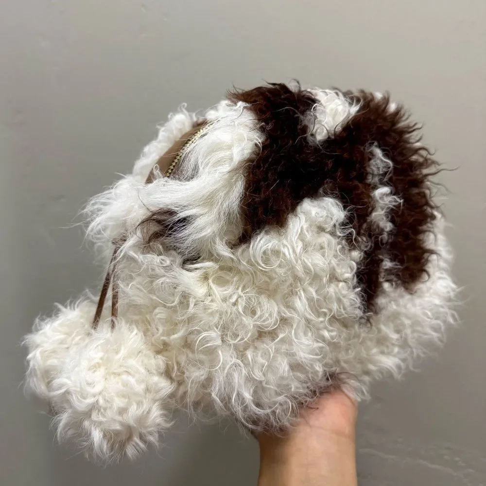 Handmade Natural Curly Shearling Handbag, Real Lamb Fur Shoulder Bag/Crossbody